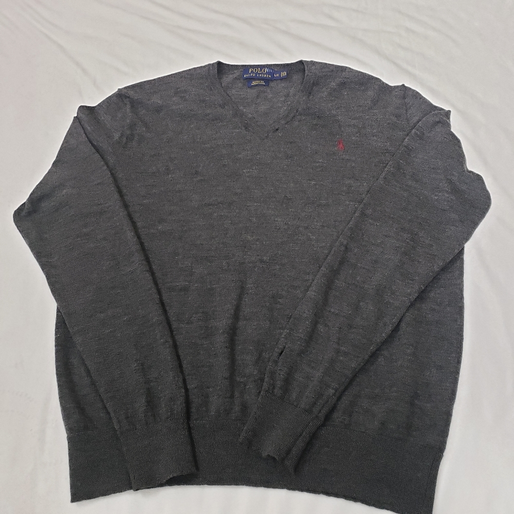 Polo Ralph Lauren Mens Pullover Sweater Metallic V